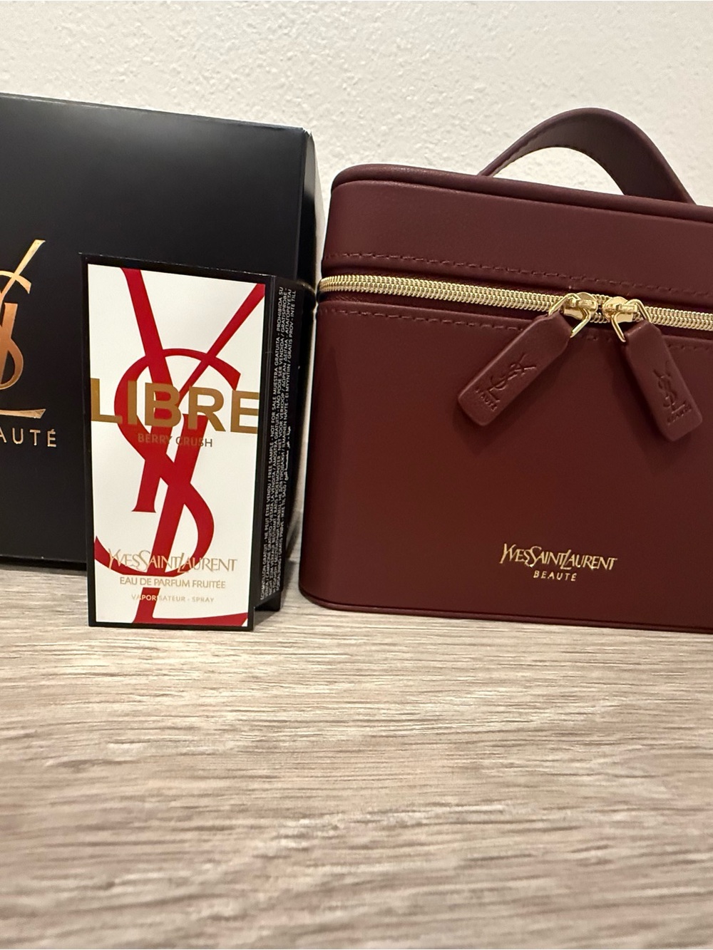 Yves Saint Laurent Burgundy and Gold Cosmetic Travel Case